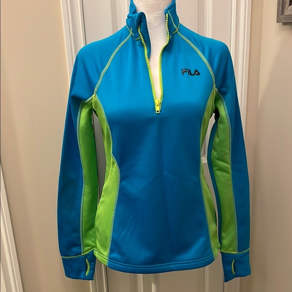 Fila Blue Neon Green Quarter-Zip Top long sleeve coverup